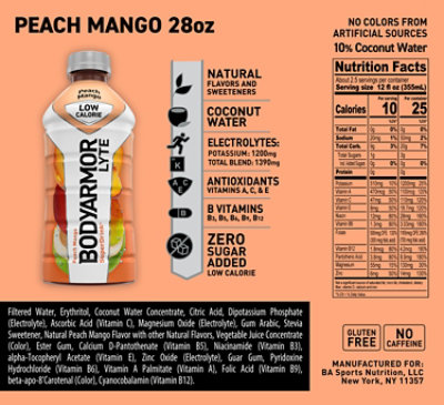 BODYARMOR Lyte Peach Mango Electrolyte Sports Drink Bottle - 28 Fl. Oz. - Image 6