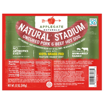 Applegate Natural Beef & Pork Stadium Hot Dog - 12 Oz