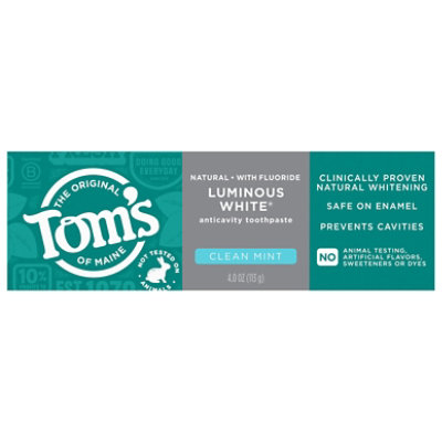 Toms of Maine Toothpaste Anticavity Fluoride Luminous White Clean Mint - 4 Oz - Image 1