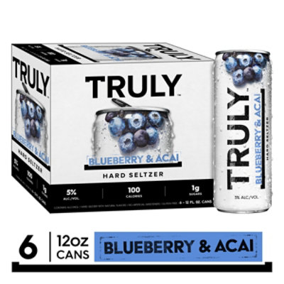 Truly Hard Seltzer Blueberry & Acai Spiked & Sparkling Water 5% ABV Cans - 6-12 Fl. Oz. - Image 1