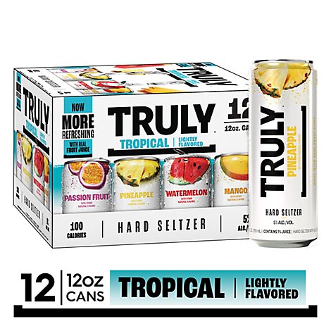 Truly Hard Seltzer Spiked & Sparkling Water Tropical Variety 5% ABV Slim Cans - 12-12 Fl. Oz.