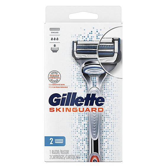 Gillette SkinGuard Mens Razor Handle + 2 Blade Refills - Each