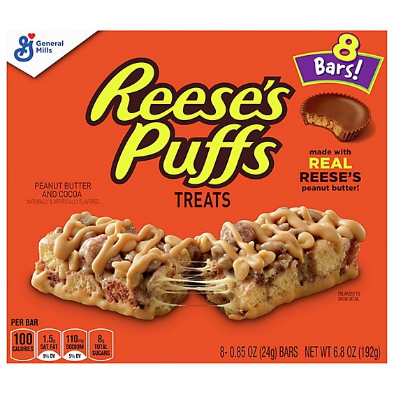 Reeses Puffs Treats Bars Peanut Butter And Cocoa - 8-0.85 Oz