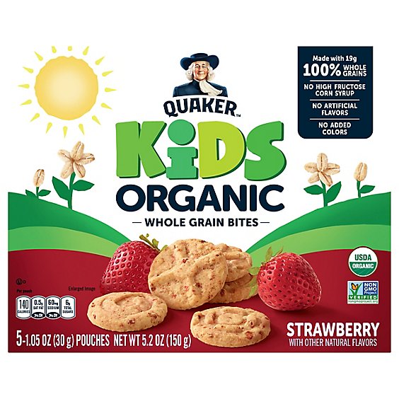 Quaker Kids Organic Whole Grain Bites Strawberry 5 Pack - 5.2 Oz