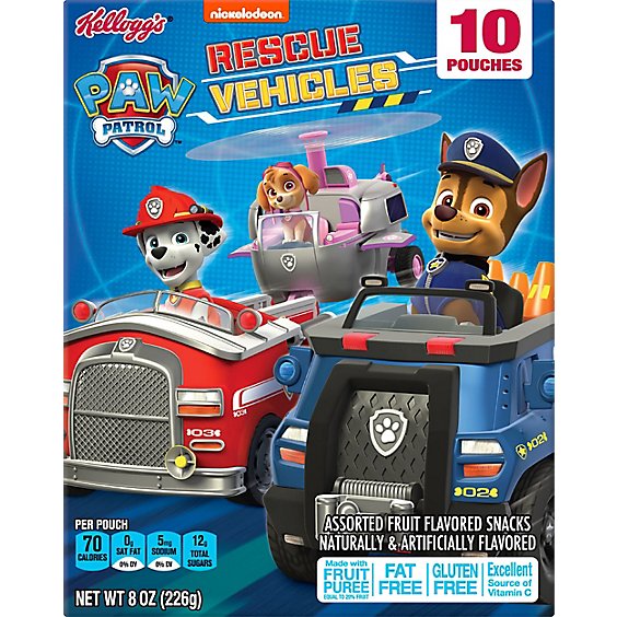 Kelloggs PAW Patrol Rescue Vehicles Fruit Flavored Snacks 10 Count - 8 Oz