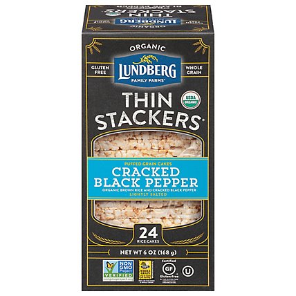 Lundberg Organic Thin Stackers Grain Cakes Puffed Cracked Black Pepper 24 Count - 6 Oz - Image 3