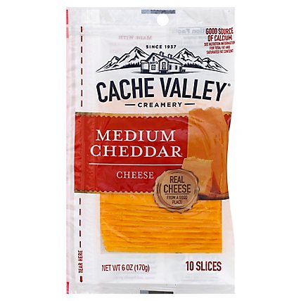 Cache Valley Cheese Slices Medium Cheddar 10 Count - 6 Oz - Image 1