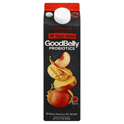 GoodBelly Probiotics No Sugar Added Peach Mango Orange Juice Drink, 1 Quart  