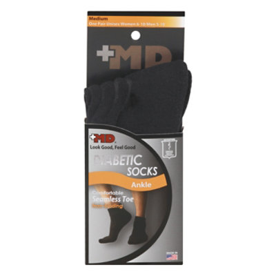 MD Socks Diabetic Seamless Toe Ankle Unisex Medium Black - Each - Image 3