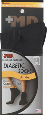 MD Socks Diabetic Seamless Toe Ankle Unisex Medium Black - Each - Image 2