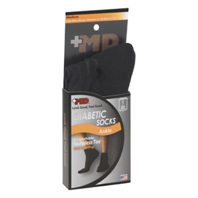 MD Socks Diabetic Seamless Toe Ankle Unisex Medium Black - Each - Image 1