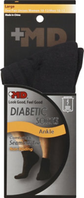 MD Socks Diabetic Seamless Toe Ankle Unisex Large Black - Each - Image 2