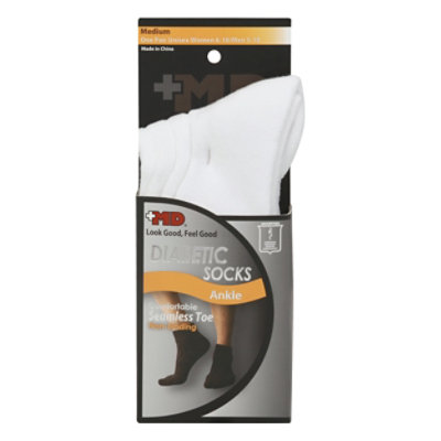 MD Socks Diabetic Seamless Toe Ankle Unisex Medium White - Each - Image 3