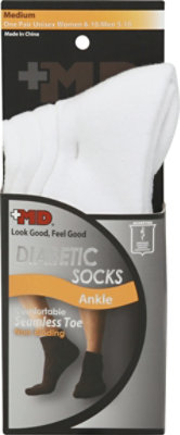 MD Socks Diabetic Seamless Toe Ankle Unisex Medium White - Each - Image 2