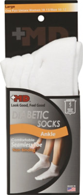 MD Socks Diabetic Seamless Toe Ankle Unisex Large White - Each - Image 2