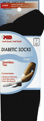 MD Socks Diabetic Seamless Toe Crew Unisex Large Black - Each - Image 2