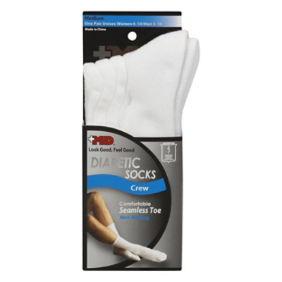 MD Socks Diabetic Seamless Toe Crew Unisex Medium White - Each - Image 3