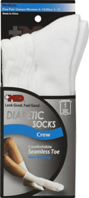 MD Socks Diabetic Seamless Toe Crew Unisex Medium White - Each - Image 2