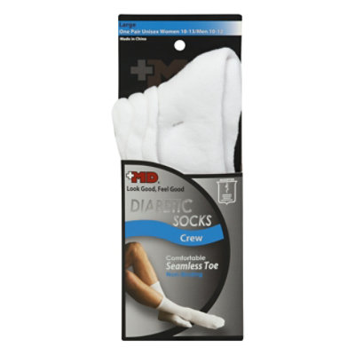 MD Socks Diabetic Seamless Toe Crew Unisex Large White - Each - Image 3