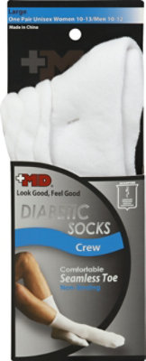 MD Socks Diabetic Seamless Toe Crew Unisex Large White - Each - Image 2