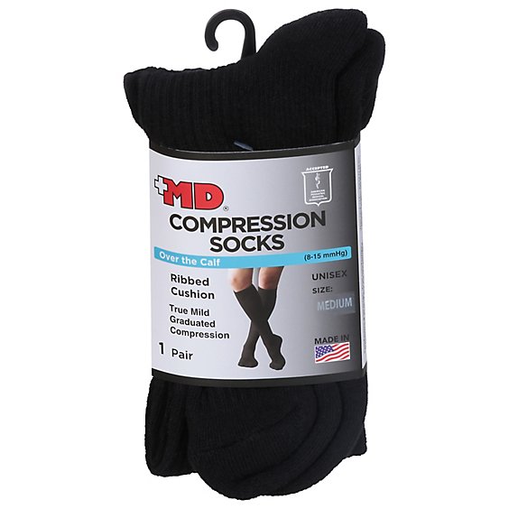 MD Socks Compression Over the Calf Ribbed Cushion Unisex Medium Black - Each