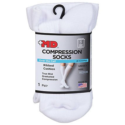 +MD Socks Compression Over the Calf Ribbed Cushion Unisex Medium White - Each - Image 2