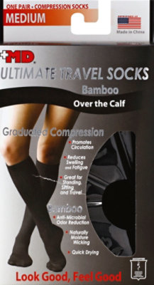 MD Socks Ultimate Travel Bamboo Graduated Compression Over the Calf Medium Black - Each - Image 2