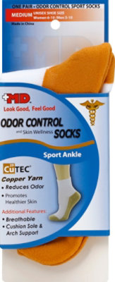 MD Socks Unisex Odor Control & Skin Wellness Sport Ankle Medium White Copper - Each - Image 2