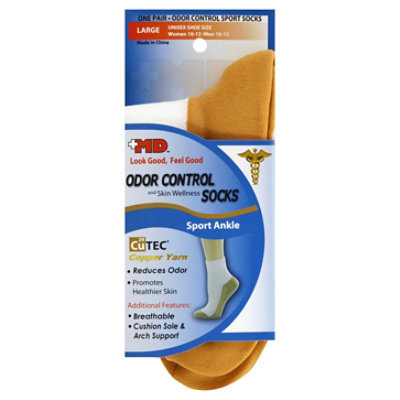 MD Socks Unisex Odor Control & Skin Wellness Sport Ankle Large White Copper - Each - Image 1