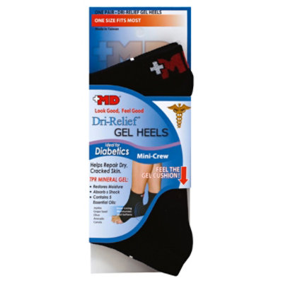 +MD Socks Unisex Dri Relief Gel Heels Mini Crew One Size Fits Most Black - Each