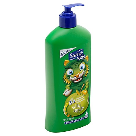 Suave Kids Shampoo + Conditioner + Body Wash 3 in 1 Silly Apple - 18 Fl. Oz.