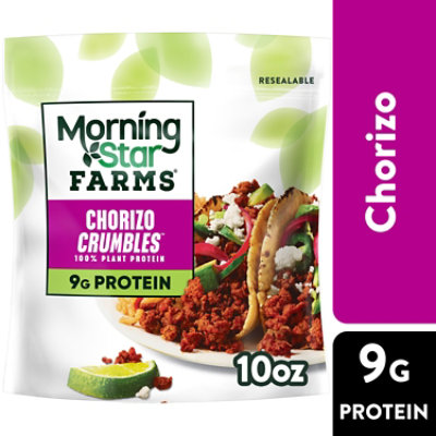 MorningStar Farms Crumbles Plant Based Protein Vegan Meat Meatless Chorizo - 10 Oz - Image 1