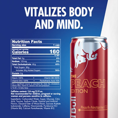 Red Bull Peach Edition Energy Drink Peach Nectarine 114mg Caffeine - 12 Fl. Oz. - Image 3