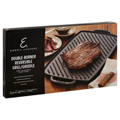 Emeril Grill/Griddle Double Burner Reversible Pre Seasoned Cast Iron - Each - Image 1