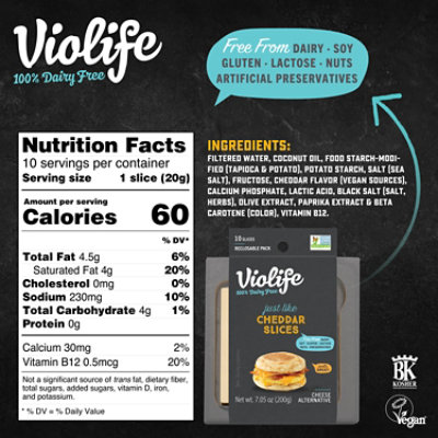 Violife Just Like Cheddar Slices Dairy-Free Vegan - 7.05 Oz - Image 6