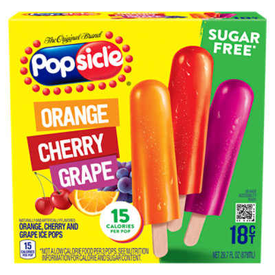 Popsicle Ice Pops Sugar Free Orange Cherry Grape - 18 Count - Image 3