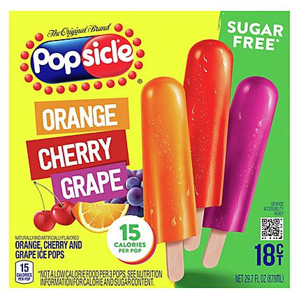 Popsicle Ice Pops Sugar Free Orange Cherry Grape - 18 Count - Image 2