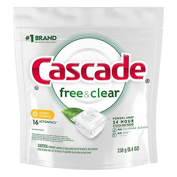 Cascade Free & Clear Dishwasher Detergent ActionPacs Lemon Essence - 16 Count