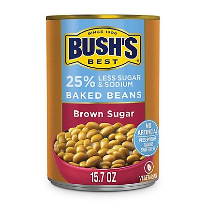 BUSH'S BEST Brown Sugar Reduced Sodium & Sugar Baked Beans - 15.7 Oz - Image 1