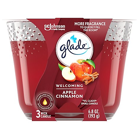 Glade 3-Wick Candle Apple Cinnamon Fills Room With Essential Oil Infused Fragrance 6.8 oz