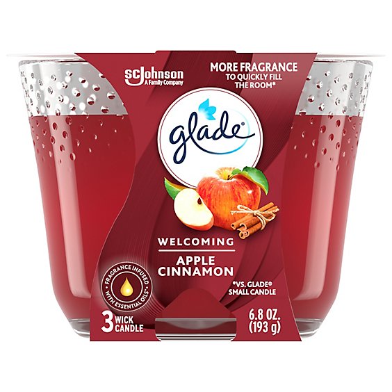 Glade Apple Cinnamon Fragrance Infused With Essential Oils 3 Wick Candle Air Freshener - 6.8 Oz