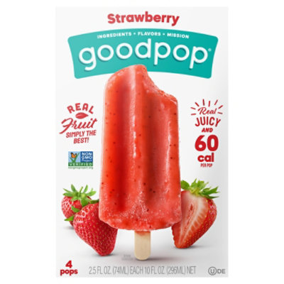 Goodpop Push Pops, Creamy Strawberry, Organic, Vegan & Gluten Free, 3-2.5  fl oz ea