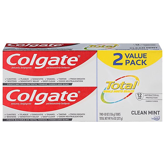 Colgate Total Toothpaste Clean Mint Twin Pack - 2-4.8 Oz