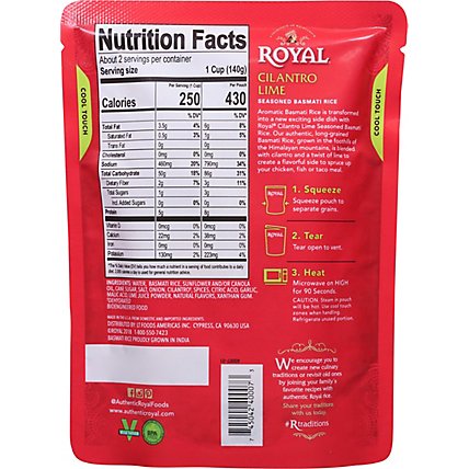 Royal Rice Ready To Heat Seasoned Basmati Cilantro Lime - 8.5 Oz - Image 6