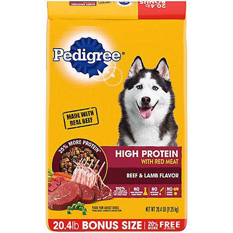 Pedigree High Protein Adult Dry Dog Food Beef And Lamb Flavor Dog Kibble - 20.4 Lb