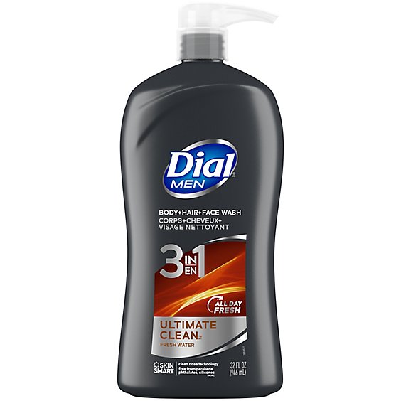 Dial Men Ultimate Clean 3in1 Body - Hair - Face Wash - 32 Fl. Oz.