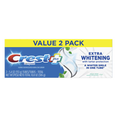 Crest Complete Plus Toothpaste Extra Whitening With Tartar Protection Clean Mint - 2-5.4 Oz