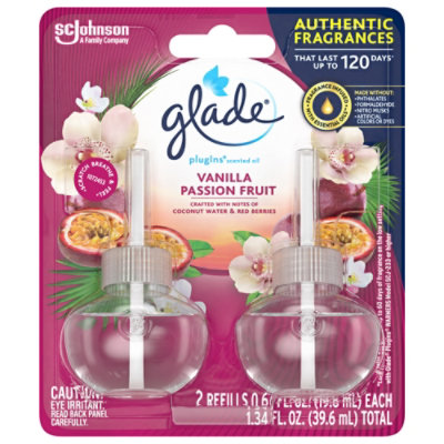 Glade Plugins Scented Oil Refill Vanilla Passion Fruit Essential Oil Infused Plug In 1 34 Oz 2ct Shaw S