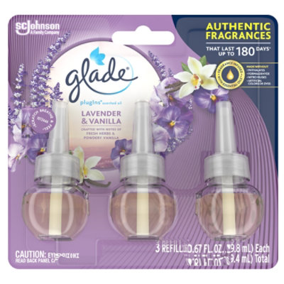 Glade PlugIns Scented Oil Refill Lavender & Vanilla Essential Oil Infused Plug In 2.01 Fl oz 3ct