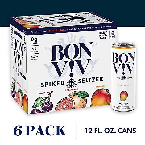 BON V!V Spiked Seltzer Gluten Free Classic Variety Pack In Cans - 6-12 Fl. Oz.